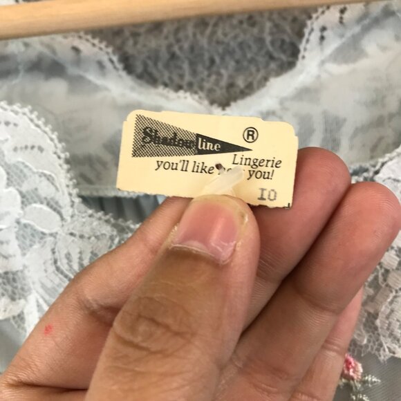 Vintage Shadowline Bridgerton Nightgown Boudoir PJs size 10 petite Blue 70s Lace - Picture 6 of 14